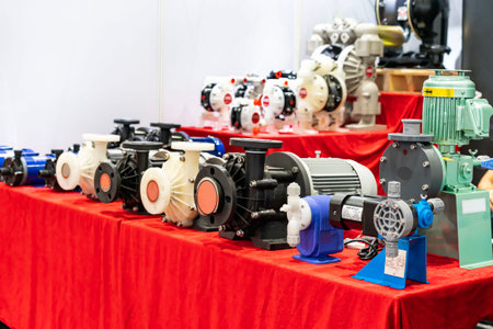 difference type plastic centrifugal pump and hydraulic diaphragm pump with electric motor for conveying, or supply chemical solution or etc in industrialの写真素材