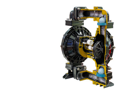 Cross section show detail inside air operated diaphragm pump or membrane pump for move gases liquid...
