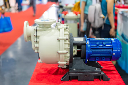 plastic centrifugal pump assembly with electric motor for conveying or supply chemical solution or etc. in industrialの写真素材