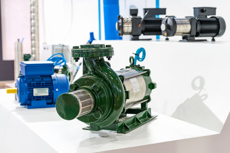 Metal horizontal centrifugal submersible pump with electric motor for conveying or supply water liquid etc. in industrialの写真素材