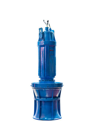 submersible axial flow pump or submersible propeller pump with electric motor for conveying or supply water liquid etc. in industrial oe heavy duty pumping applications isolated with clipping pathの写真素材