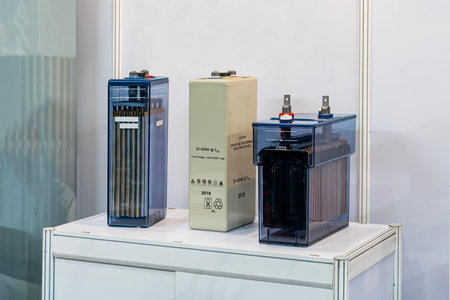 Difference type tubular gel battery (solid state) for many application use such as solar power system electronic instrument power plant and distribution station etc.の写真素材