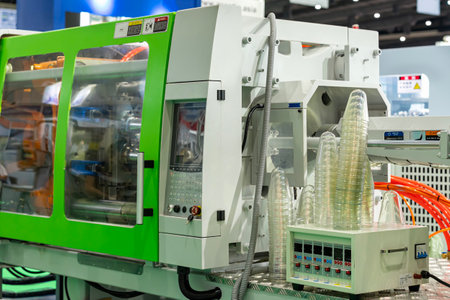 Close up preform transparent plastic pet after process injection by high pressure plastic injection machine in industrialの写真素材