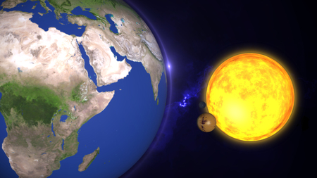 Animated solar system, 3D universeStars of planets and galaxiesの写真素材
