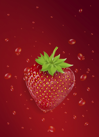 The red strawberry has a red background droplet, suitable for writing text and posters.;の写真素材