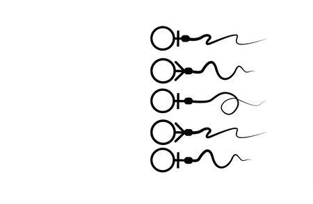 Abstract sperm icon, runs towards the egg. On a white background, competition conceptの写真素材