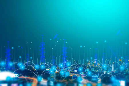 Intelligent city networks and communication in the age of AI (wireless communication on the world)の写真素材