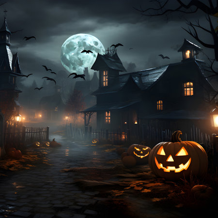 Halloween festival and pumpkins in the cemetery on a night with ghosts in the night - Halloween backgroundの素材