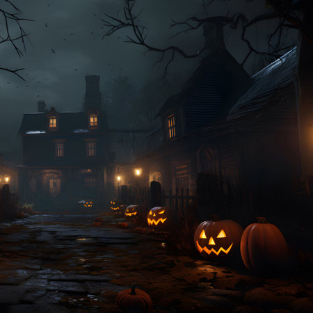 Halloween festival and pumpkins in the cemetery on a night with ghosts in the night - Halloween backgroundの素材