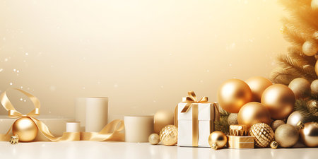 Big christmas tree decorated with beautiful living room and many different presents on wooden floor. Blue wall background. 3d renderの素材