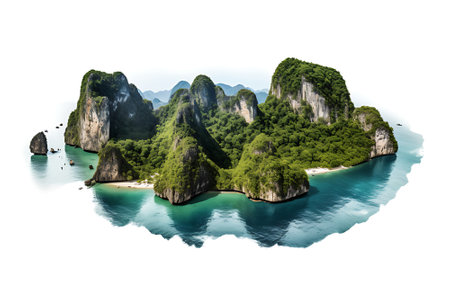 Mountain trees on beautiful sea islands and isolated stones on PNG backgroundの素材
