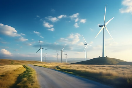 Wind turbine or wind power Translated into electricity, environmental protection Make the world not hot.の素材