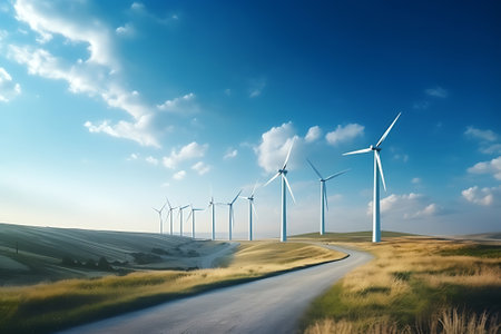 Wind turbine or wind power Translated into electricity, environmental protection Make the world not hot.の素材