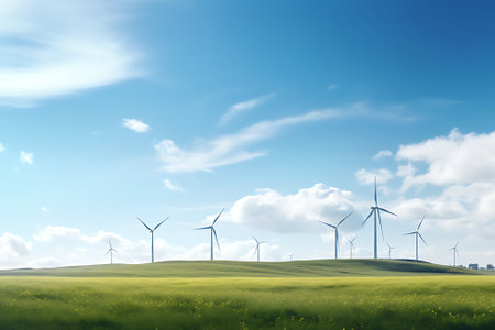 Wind turbine or wind power Translated into electricity, environmental protection Make the world not hot.の素材