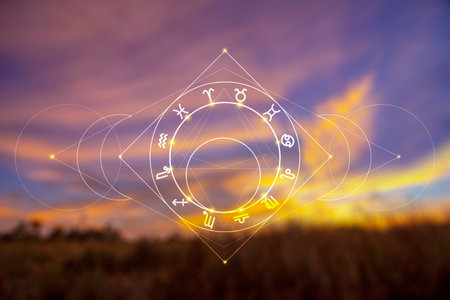 Zodiac signs and astrology with constellations, concepts, predictions, horoscopes, beliefsの写真素材