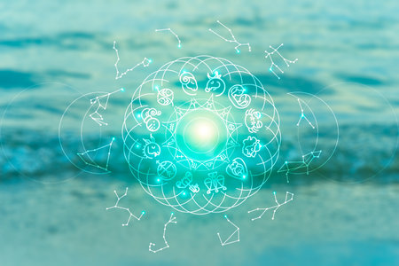Zodiac signs and astrology with constellations, concepts, predictions, horoscopes, beliefsの写真素材