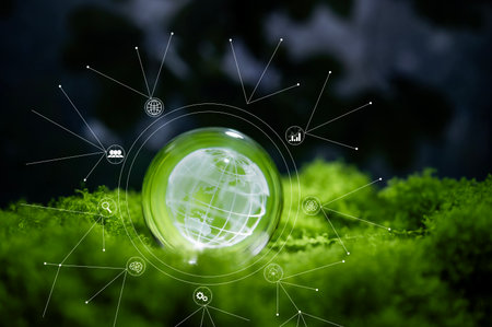 Renewable energy concept Earth Day or environment protection Hands protect forests that grow on the ground and help save the world.の写真素材