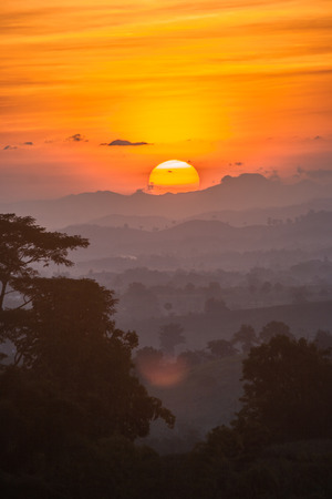 View of landscape with sunrise light at Northern Thailand.の写真素材