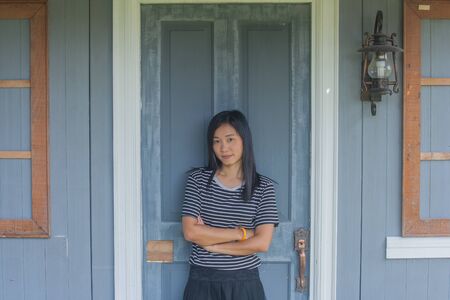 hoot Asian woman portrait with vintage background.