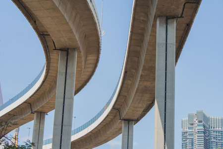 Bhumibol Bridge or Bridge of Industrial Rings is concrete highway overpass and cross the Chao Phraya River, Thailand.の写真素材