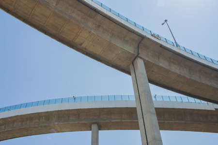 Bhumibol Bridge or Bridge of Industrial Rings is concrete highway overpass and cross the Chao Phraya River, Thailand.の写真素材
