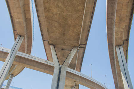 Bhumibol Bridge or Bridge of Industrial Rings is concrete highway overpass and cross the Chao Phraya River, Thailand.の写真素材