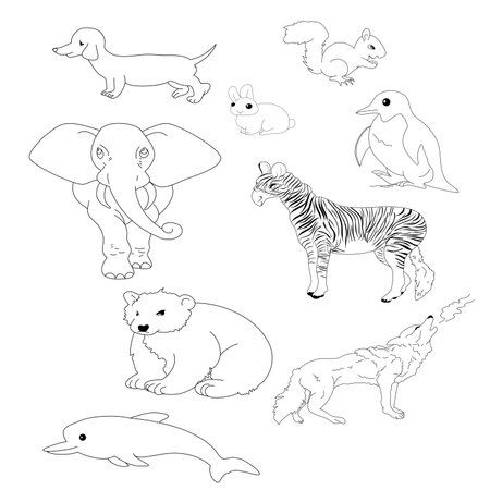 illustration of animals, set animal outline, hand drawing, illustration,のイラスト素材