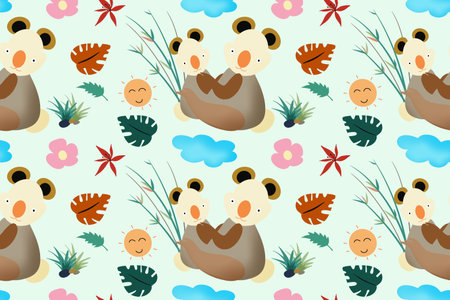 Illustration minimal pattern wallpaper with cola bear , hand drawing, backgroundの写真素材