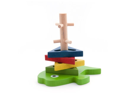 Colorful wooden domino toys for children advance learning an image isolated on whiteの写真素材
