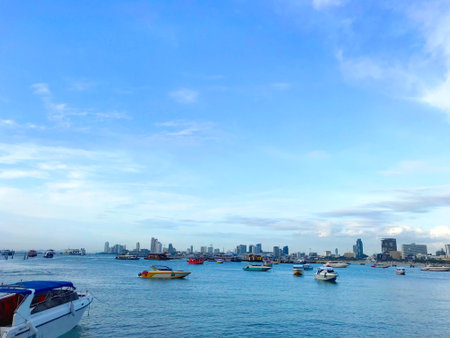 Landscape sea view of Pattaya city, Thailand
Tourist boats are moored in the middle of the sea