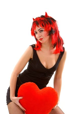 sexy devil woman and red heart isolated on the white background
の写真素材