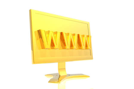 golden monitor and www sign isolated over white backgroundの写真素材