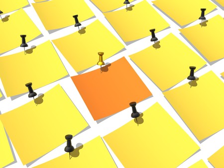 Unique paper pinned to a white backgroundの写真素材