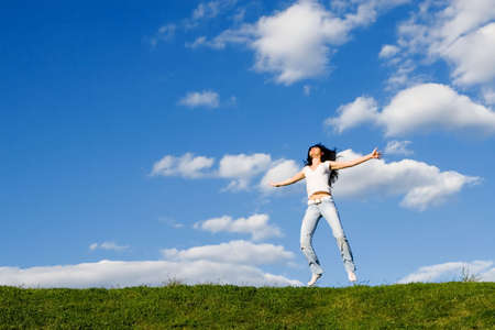pretty young woman is jumping