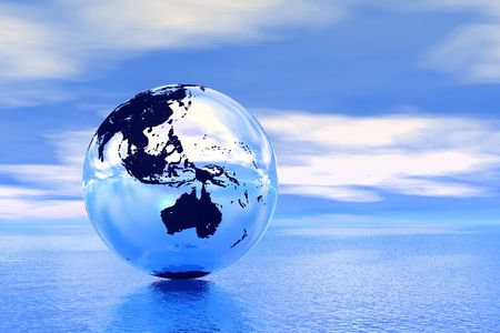 Globe in ocean, Australia view