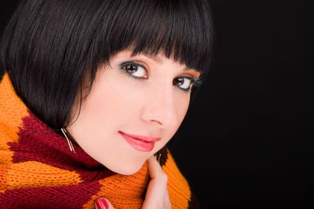 portrait of the woman with scarf on black background 
の写真素材