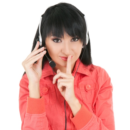 Business woman-operator in earphonesの写真素材
