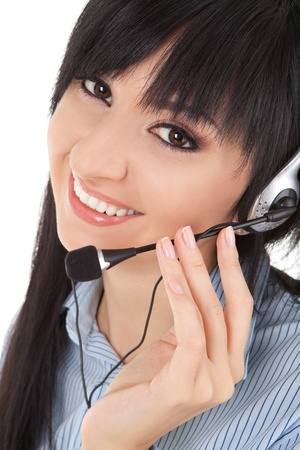 Business woman-operator in earphonesの写真素材