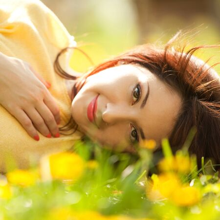 sweet woman rest in the parkの写真素材