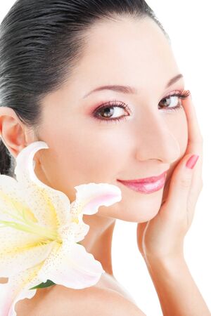 Cute woman with flowerの写真素材