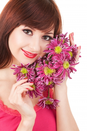 Cute young woman with flowersの写真素材