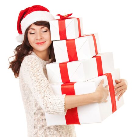 Happy woman with gift boxesの写真素材