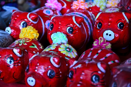 Traditional Thailand red painted papier mache poniesの写真素材