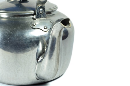 Classic kettle for camping isolated on white backgroundの写真素材