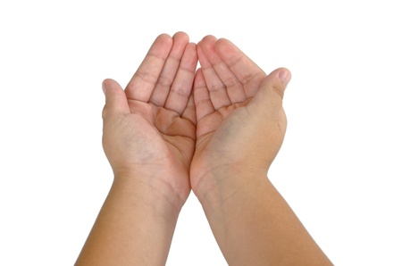 child hand holding isolated on white