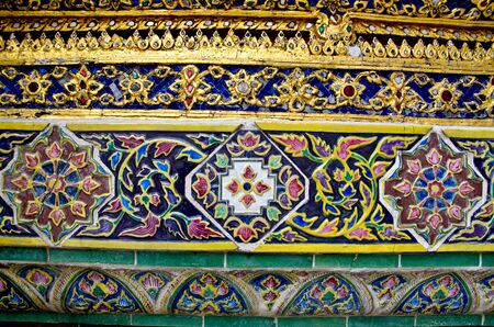 temple wall ornate ceramic, Thailandの写真素材