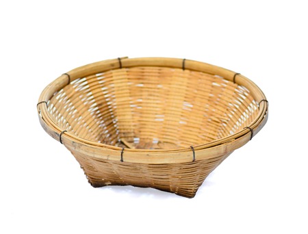bamboo basket isolated on white backgroundの写真素材