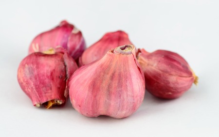 Shallot onions isolated over white background.の写真素材