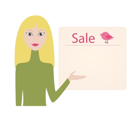 Woman shows blank sale bannerのイラスト素材