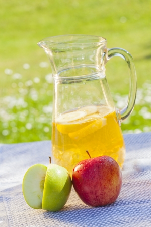 cold summer drinks in gardenの写真素材